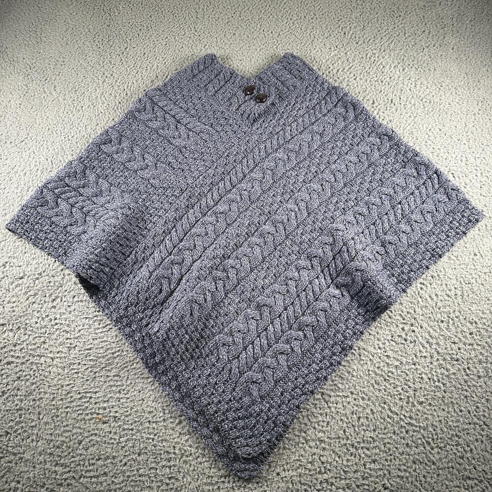 Aran Sweater Market Cape Poncho Womens One Size Gray Merino Wool Knit Ireland